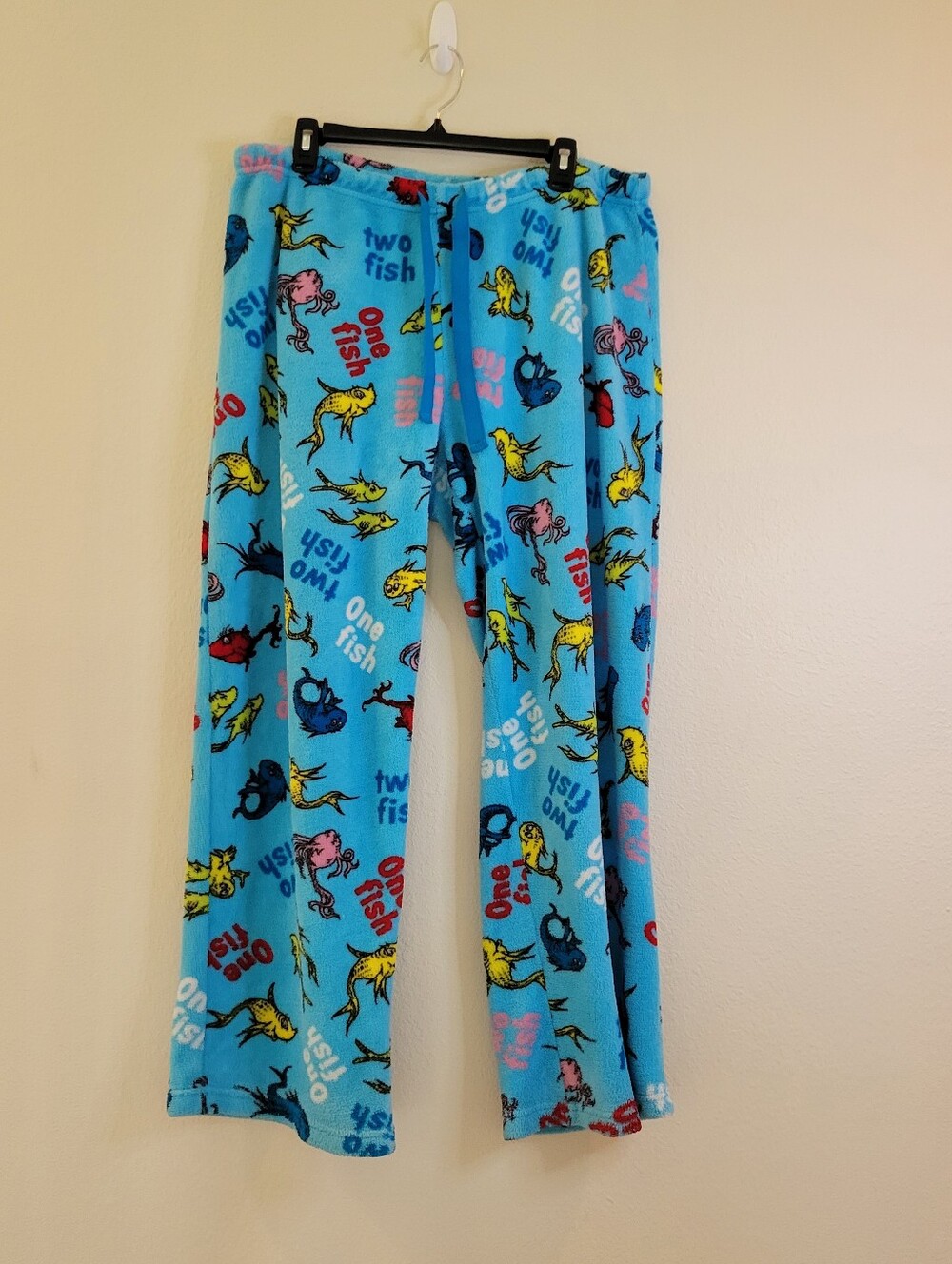 Dr. Seuss Turquoise One Fish/Two Fish Fuzzy Pajama Pants W Drawstring Ladies 2XL